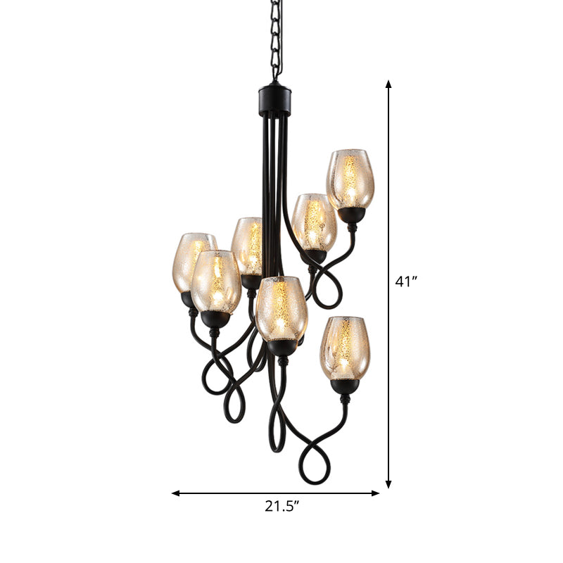 5/7 Bulbs Wine Cup Shaped Pendant Chandelier Traditional Black Glass Ceiling Suspension Lamp Clearhalo 'Ceiling Lights' 'Chandeliers' 'Close To Ceiling Lights' 'Glass shade' 'Glass' Lighting' 1221095