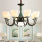 Green-Black Flared Shade Ceiling Chandelier Vintage Style Opal Glass 6/8-Head Dining Room Suspension Lamp 8 Green-Black Clearhalo 'Ceiling Lights' 'Chandeliers' Lighting' options 1221152_1b106f1b-38bd-4332-b824-39a197b8407b