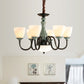 Green-Black Flared Shade Ceiling Chandelier Vintage Style Opal Glass 6/8-Head Dining Room Suspension Lamp Clearhalo 'Ceiling Lights' 'Chandeliers' Lighting' options 1221156