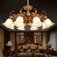 6/8 Bulbs Hanging Chandelier with Floral Shade Milky Glass Vintage Style Guest Room Ceiling Hang Fixture in Brown Clearhalo 'Ceiling Lights' 'Chandeliers' Lighting' options 1221178