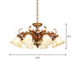 6/8 Bulbs Hanging Chandelier with Floral Shade Milky Glass Vintage Style Guest Room Ceiling Hang Fixture in Brown Clearhalo 'Ceiling Lights' 'Chandeliers' Lighting' options 1221180