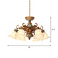 6/8 Bulbs Hanging Chandelier with Floral Shade Milky Glass Vintage Style Guest Room Ceiling Hang Fixture in Brown Clearhalo 'Ceiling Lights' 'Chandeliers' Lighting' options 1221185