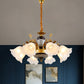 Antique Swooping Arm Chandelier Light 6/8/10 Bulbs Metal Ceiling Lamp in Black-Gold with Blossom Opal Glass Shade Clearhalo 'Ceiling Lights' 'Chandeliers' Lighting' options 1221221