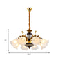Antique Swooping Arm Chandelier Light 6/8/10 Bulbs Metal Ceiling Lamp in Black-Gold with Blossom Opal Glass Shade Clearhalo 'Ceiling Lights' 'Chandeliers' Lighting' options 1221223