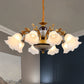 Antique Swooping Arm Chandelier Light 6/8/10 Bulbs Metal Ceiling Lamp in Black-Gold with Blossom Opal Glass Shade Clearhalo 'Ceiling Lights' 'Chandeliers' Lighting' options 1221226