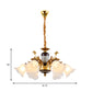 Antique Swooping Arm Chandelier Light 6/8/10 Bulbs Metal Ceiling Lamp in Black-Gold with Blossom Opal Glass Shade Clearhalo 'Ceiling Lights' 'Chandeliers' Lighting' options 1221233