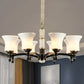 Black Flared Shade Hanging Pendant Light Traditional Style Frosted Glass 6/8-Head Living Room Chandelier Light Clearhalo 'Ceiling Lights' 'Chandeliers' Lighting' options 1221241