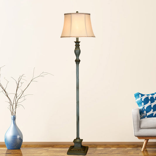 Retro Square Pedestal Standing Light 1 Bulb Resin Floor Lamp in Pewter with Fabric Shade Clearhalo 'Floor Lamps' 'Lamps' Lighting' 1221256