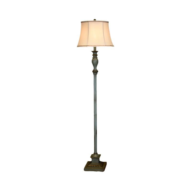 Retro Square Pedestal Standing Light 1 Bulb Resin Floor Lamp in Pewter with Fabric Shade Clearhalo 'Floor Lamps' 'Lamps' Lighting' 1221257