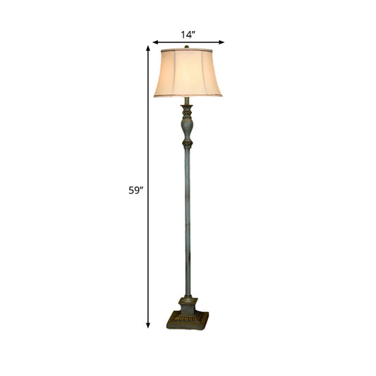 Retro Square Pedestal Standing Light 1 Bulb Resin Floor Lamp in Pewter with Fabric Shade Clearhalo 'Floor Lamps' 'Lamps' Lighting' 1221258