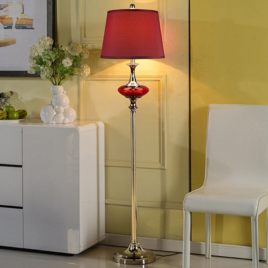 White/Red Conical Shade Floor Light Traditional Style Fabric 1 Head Guest Room Stand Up Lamp Red Clearhalo 'Floor Lamps' 'Lamps' Lighting' 1221259
