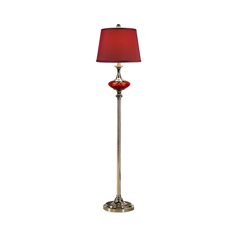 White/Red Conical Shade Floor Light Traditional Style Fabric 1 Head Guest Room Stand Up Lamp Clearhalo 'Floor Lamps' 'Lamps' Lighting' 1221261