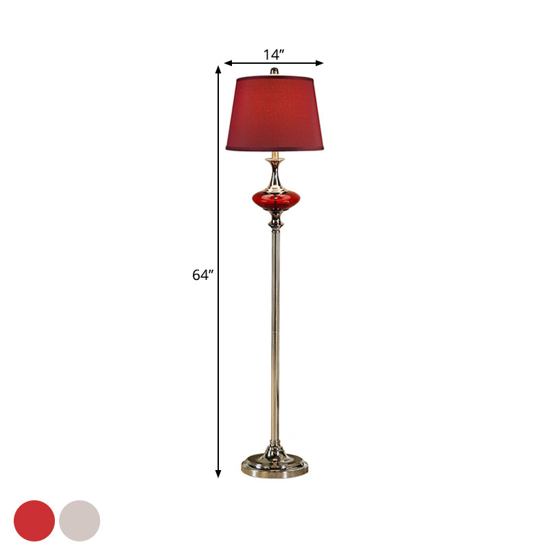 White/Red Conical Shade Floor Light Traditional Style Fabric 1 Head Guest Room Stand Up Lamp Clearhalo 'Floor Lamps' 'Lamps' Lighting' 1221262