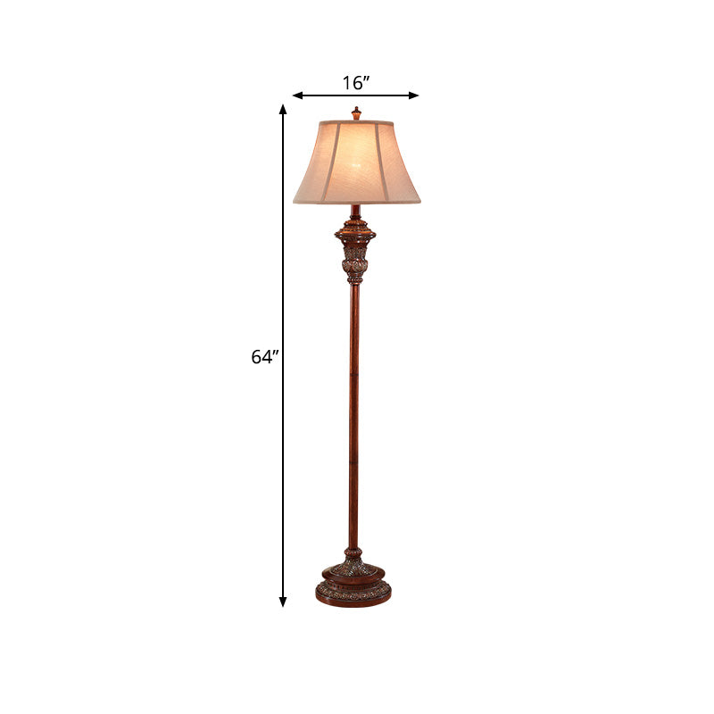 Antiqued Style Bell Shade Floor Reading Lamp 1 Head Fabric Floor Light in Brown for Guest Room Clearhalo 'Floor Lamps' 'Lamps' Lighting' 1221278