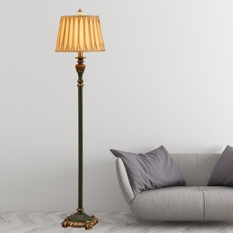 Resin Pewter Floor Lamp Urn Shaped 1-Light Vintage Floor Light with Pleated Conical Shade Clearhalo 'Floor Lamps' 'Lamps' Lighting' 1221299