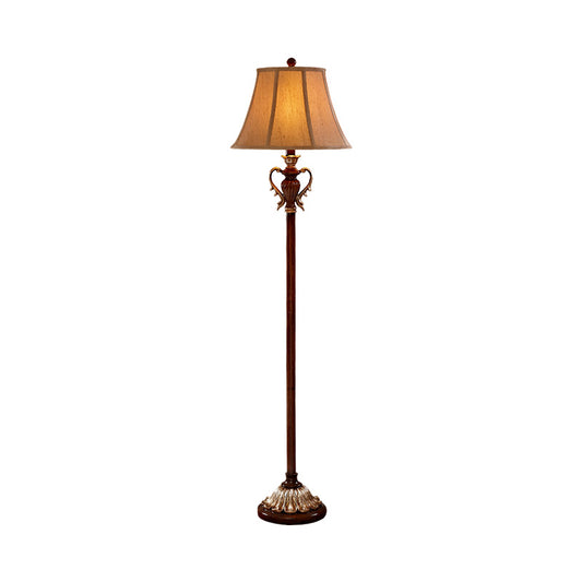 1-Light Empire Shade Standing Floor Lamp Traditional Style Brown Fabric Floor Light Clearhalo 'Floor Lamps' 'Lamps' Lighting' 1221308
