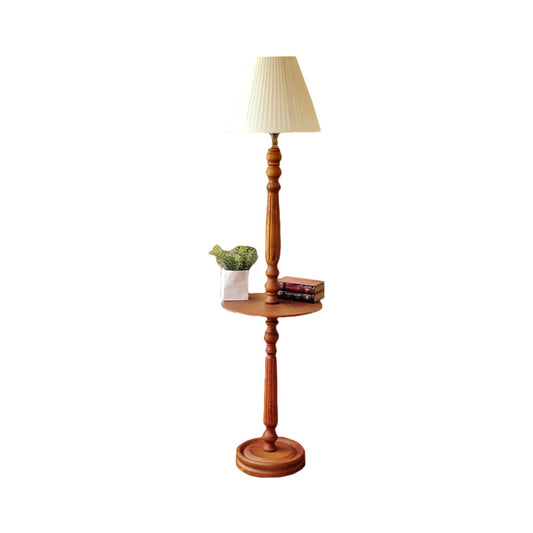Wood Brown Floor Lamp Baluster Design 1 Bulb Traditional Style Floor Light with Conical Fabric Shade Clearhalo 'Floor Lamps' 'Lamps' Lighting' 1221318