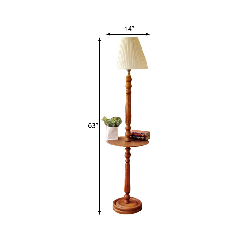 Wood Brown Floor Lamp Baluster Design 1 Bulb Traditional Style Floor Light with Conical Fabric Shade Clearhalo 'Floor Lamps' 'Lamps' Lighting' 1221319