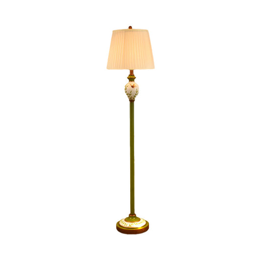 Green Tapered Shade Floor Reading Lamp Antique Style Fabric 1 Head Living Room Floor Light Clearhalo 'Floor Lamps' 'Lamps' Lighting' 1221345