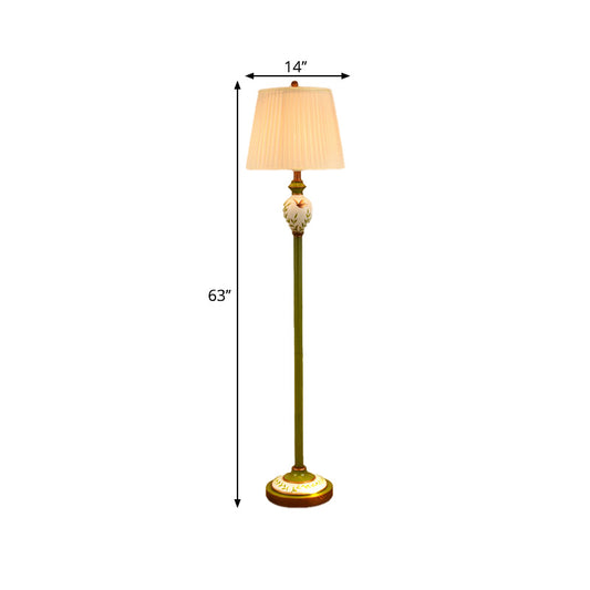 Green Tapered Shade Floor Reading Lamp Antique Style Fabric 1 Head Living Room Floor Light Clearhalo 'Floor Lamps' 'Lamps' Lighting' 1221346