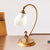 Gold 1 Bulb Desk Light Vintage Metal Swooping Arm Night Table Lamp with Flared Clear Glass Shade Gold Clearhalo 'Lamps' 'Table Lamps' Lighting' 1221347