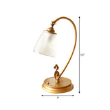 Gold 1 Bulb Desk Light Vintage Metal Swooping Arm Night Table Lamp with Flared Clear Glass Shade Clearhalo 'Lamps' 'Table Lamps' Lighting' 1221350