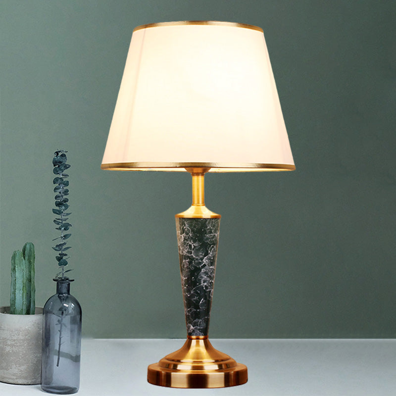Fabric White Night Table Lamp Flared Shade 1-Head Vintage Style Desk Light with Leaf Design Gold Clearhalo 'Lamps' 'Table Lamps' Lighting' 1221377