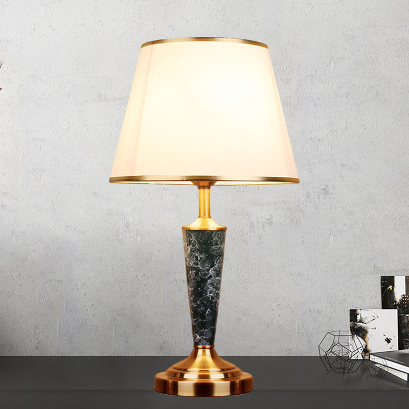Fabric White Night Table Lamp Flared Shade 1-Head Vintage Style Desk Light with Leaf Design Clearhalo 'Lamps' 'Table Lamps' Lighting' 1221378