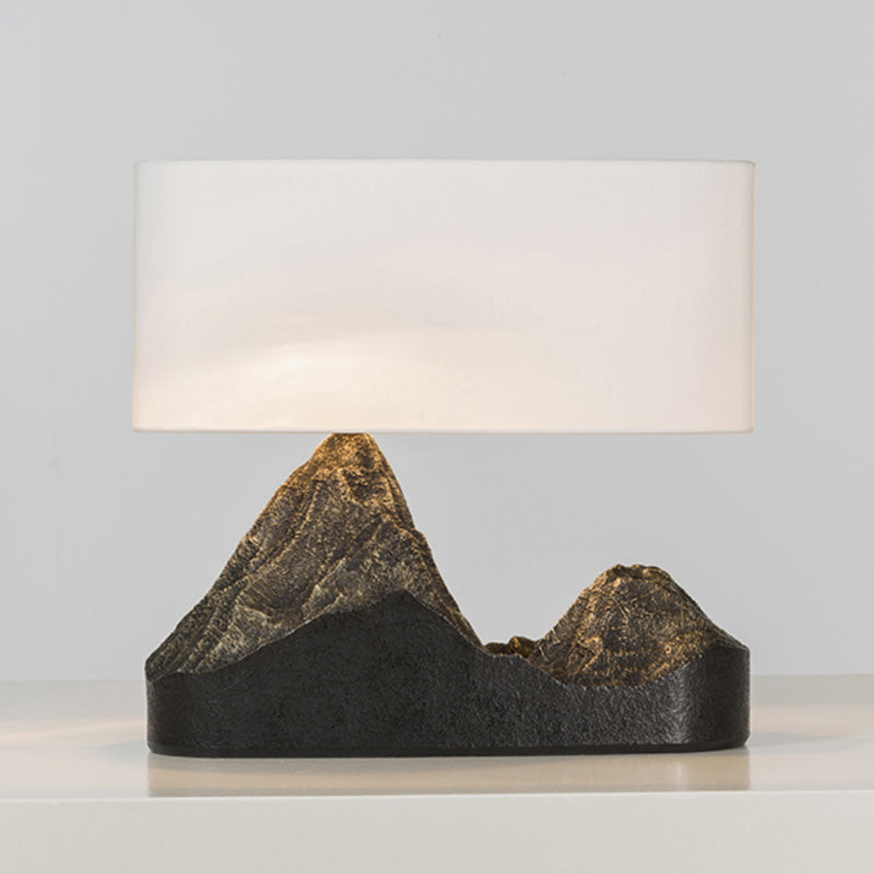 Mountain Design Bedroom Night Stand Lamp Vintage Style Resin 1-Light Black Desk Light with Drum Fabric Shade Clearhalo 'Lamps' 'Table Lamps' Lighting' 1221386