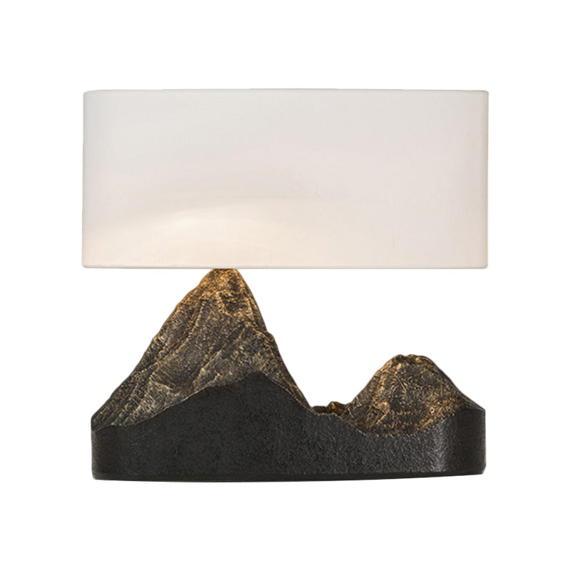 Mountain Design Bedroom Night Stand Lamp Vintage Style Resin 1-Light Black Desk Light with Drum Fabric Shade Clearhalo 'Lamps' 'Table Lamps' Lighting' 1221387