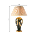 Black-Gold Vase Design Base Desk Light Retro Porcelain 1 Light Study Room Night Table Lamp with Conic Fabric Shade Clearhalo 'Lamps' 'Table Lamps' Lighting' 1221396