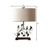 Metallic Leaf Design Table Lamp Vintage 1-Light Bedroom Desk Light in Brown with Drum Fabric Shade Clearhalo 'Lamps' 'Table Lamps' Lighting' 1221408