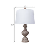 White Barrel Shade Nightstand Lamp Antique Fabric 1-Bulb Bedside Desk Light with Urn Base Clearhalo 'Lamps' 'Table Lamps' Lighting' 1221416