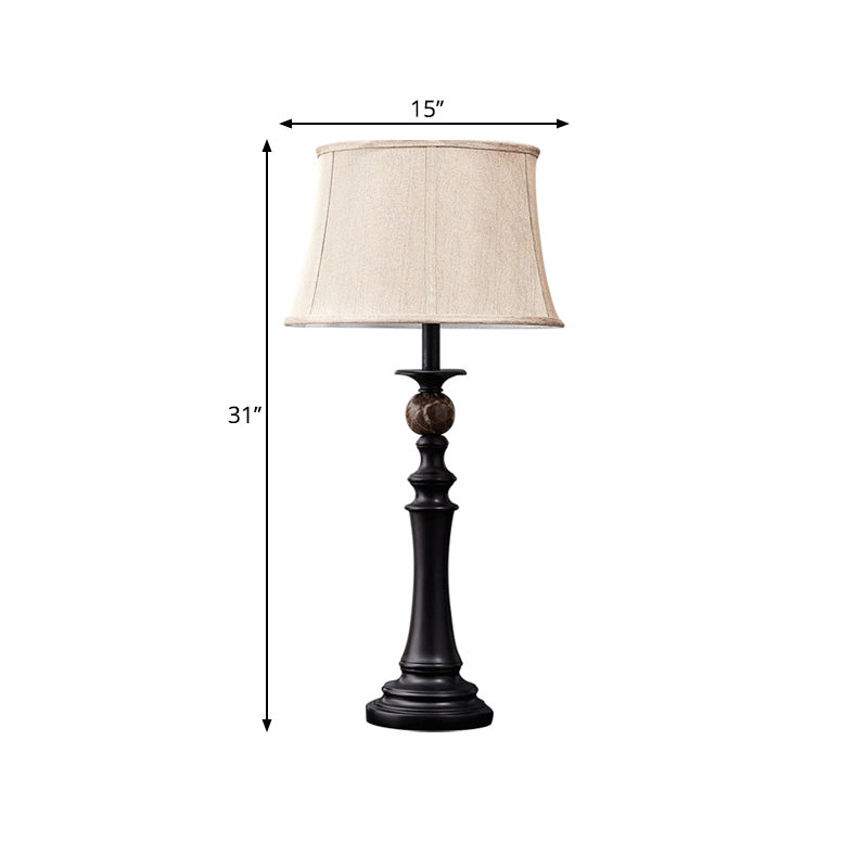 Baluster Design Resin Desk Light Retro 1-Head Study Room Night Table Lamp in Black with Fabric Shade Clearhalo 'Lamps' 'Table Lamps' Lighting' 1221428