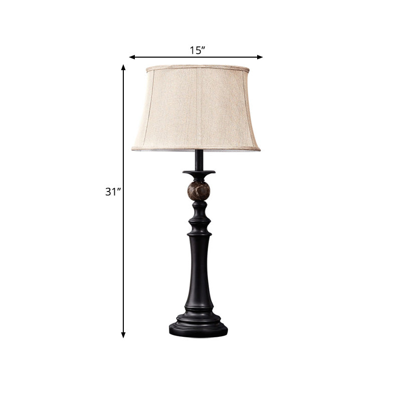 Baluster Design Resin Desk Light Retro 1-Head Study Room Night Table Lamp in Black with Fabric Shade Clearhalo 'Lamps' 'Table Lamps' Lighting' 1221428