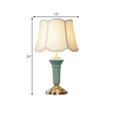 Porcelain Blue Desk Light Column-Shaped Base 1 Light Traditional Table Lamp with Ruffle Edged Fabric Shade Clearhalo 'Lamps' 'Table Lamps' Lighting' 1221435