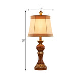 Brown Baluster Base Desk Light Vintage Resin 1 Bulb Study Room Night Stand Lamp with Fabric Shade Clearhalo 'Lamps' 'Table Lamps' Lighting' 1221556