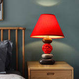 1 Bulb Table Lamp with Cone Shade Fabric Vintage Style Guest Room Ceramics Desk Light in Red Clearhalo 'Lamps' 'Table Lamps' Lighting' 1222295