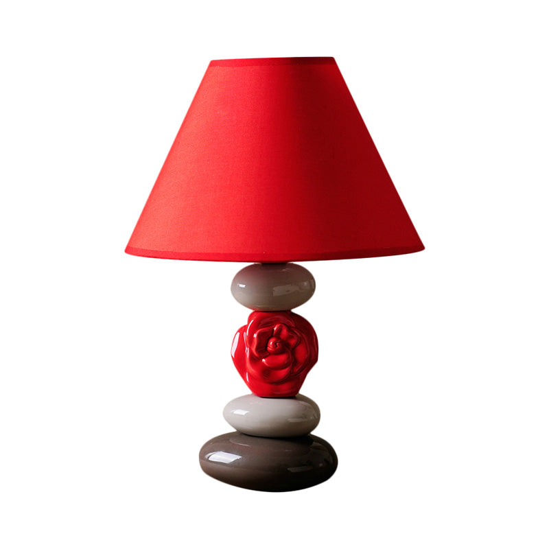 1 Bulb Table Lamp with Cone Shade Fabric Vintage Style Guest Room Ceramics Desk Light in Red Clearhalo 'Lamps' 'Table Lamps' Lighting' 1222296