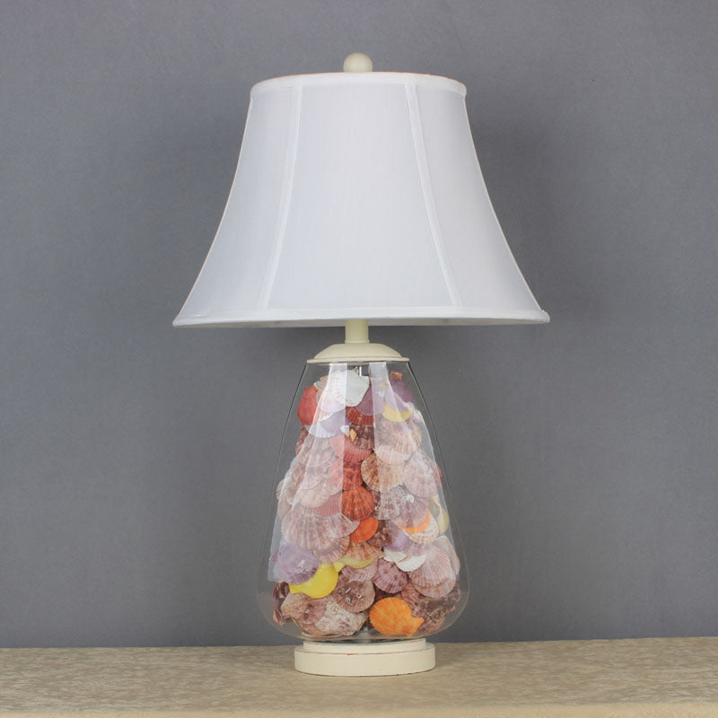 Empire Shade Fabric Nightstand Lamp Antique Style 1 Head Bedroom Table Light in White, 12"/16" Width White 16" Clearhalo 'Lamps' 'Table Lamps' Lighting' 1222326