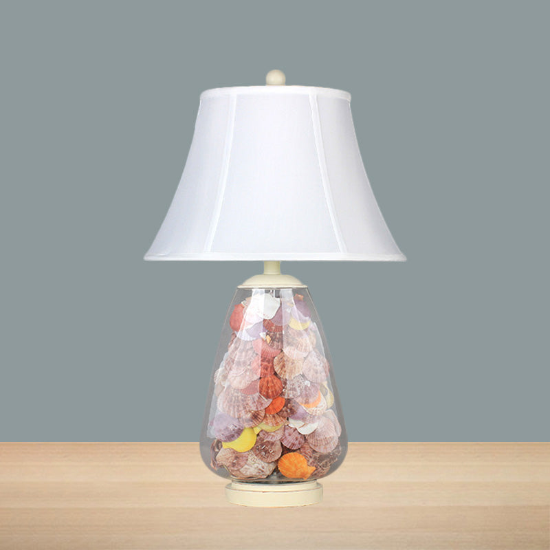 Empire Shade Fabric Nightstand Lamp Antique Style 1 Head Bedroom Table Light in White, 12"/16" Width Clearhalo 'Lamps' 'Table Lamps' Lighting' 1222327