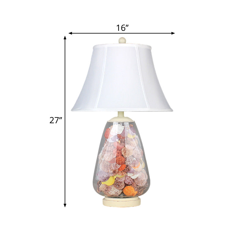 Empire Shade Fabric Nightstand Lamp Antique Style 1 Head Bedroom Table Light in White, 12"/16" Width Clearhalo 'Lamps' 'Table Lamps' Lighting' 1222329