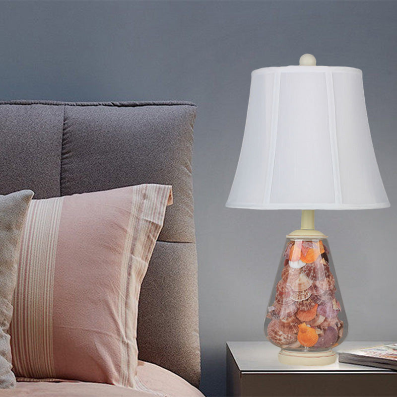 Empire Shade Fabric Nightstand Lamp Antique Style 1 Head Bedroom Table Light in White, 12"/16" Width Clearhalo 'Lamps' 'Table Lamps' Lighting' 1222331