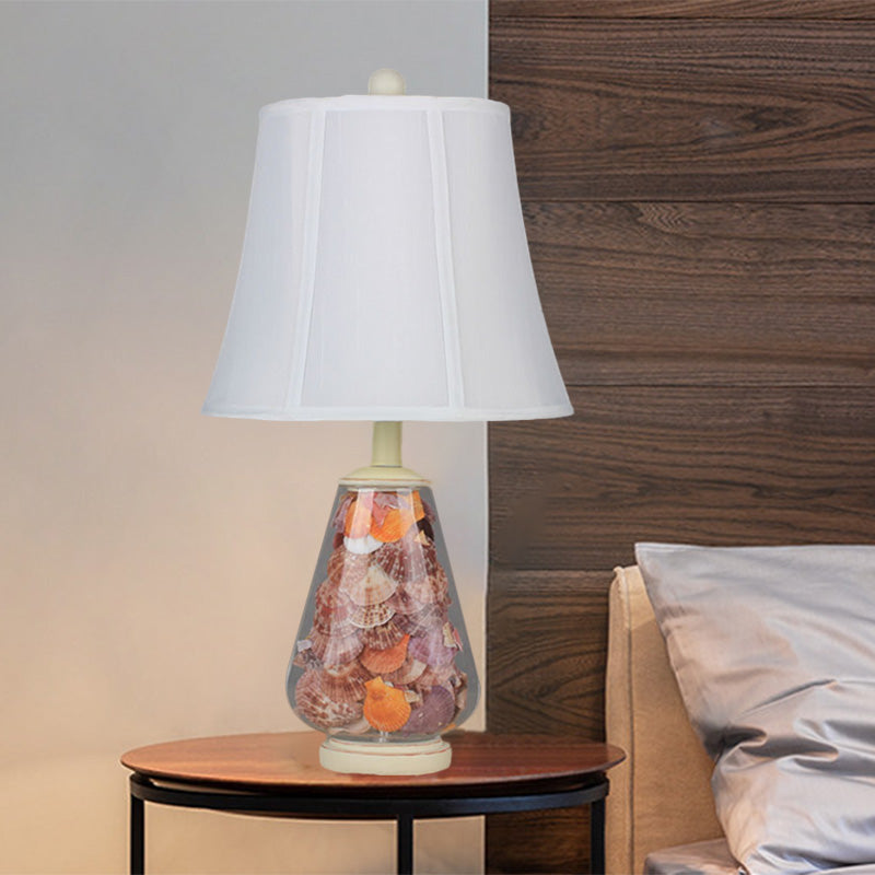 Empire Shade Fabric Nightstand Lamp Antique Style 1 Head Bedroom Table Light in White, 12"/16" Width Clearhalo 'Lamps' 'Table Lamps' Lighting' 1222332