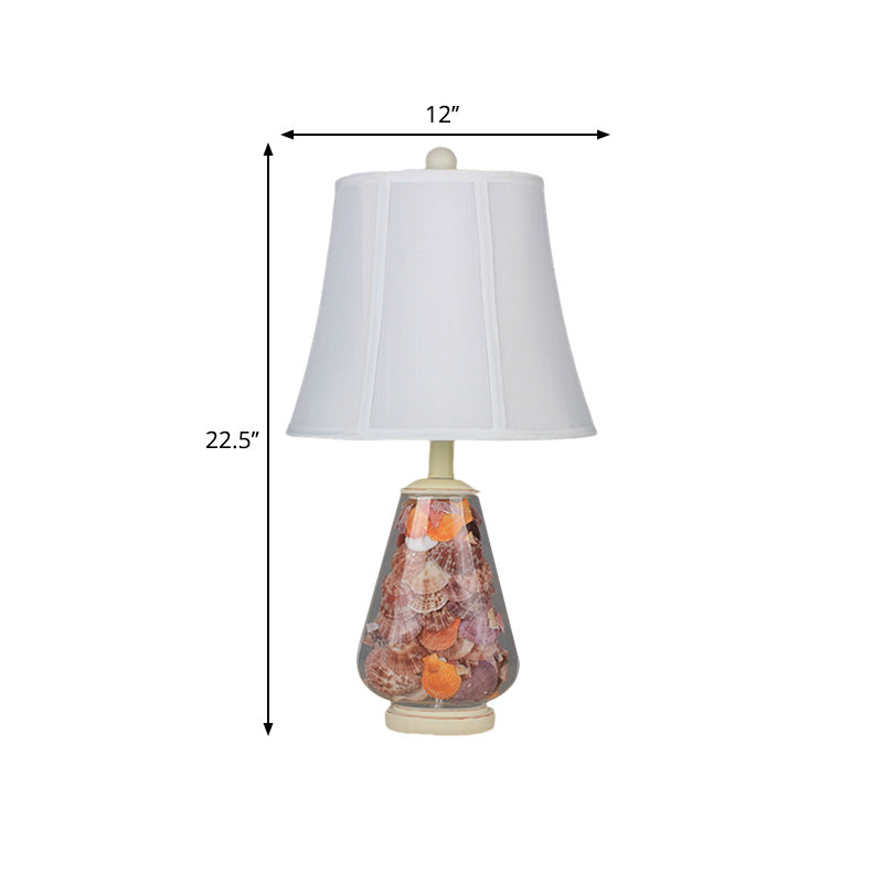 Empire Shade Fabric Nightstand Lamp Antique Style 1 Head Bedroom Table Light in White, 12"/16" Width Clearhalo 'Lamps' 'Table Lamps' Lighting' 1222334