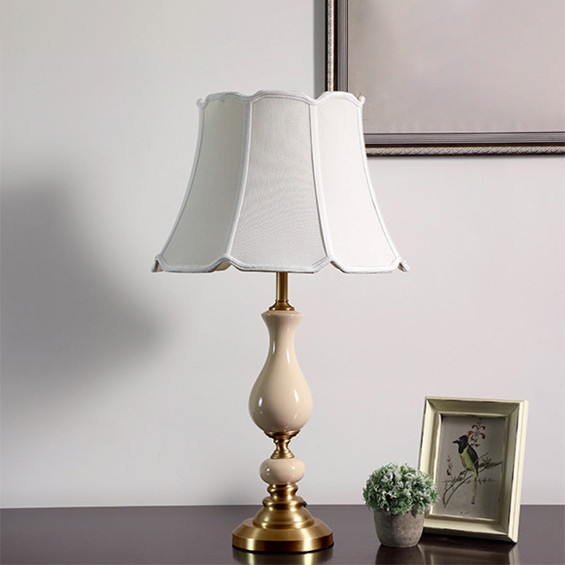 Traditional Style Paneled Bell Shaped Desk Light 1-Light Fabric Nightstand Lamp for Bedside Gold Clearhalo 'Lamps' 'Table Lamps' Lighting' 1222343