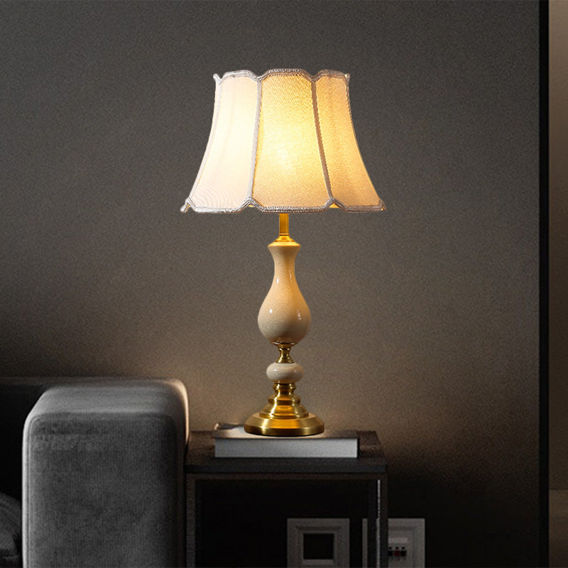 Traditional Style Paneled Bell Shaped Desk Light 1-Light Fabric Nightstand Lamp for Bedside Clearhalo 'Lamps' 'Table Lamps' Lighting' 1222344