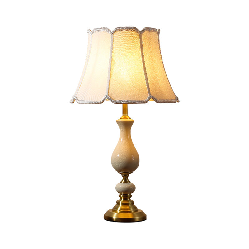 Traditional Style Paneled Bell Shaped Desk Light 1-Light Fabric Nightstand Lamp for Bedside Clearhalo 'Lamps' 'Table Lamps' Lighting' 1222345