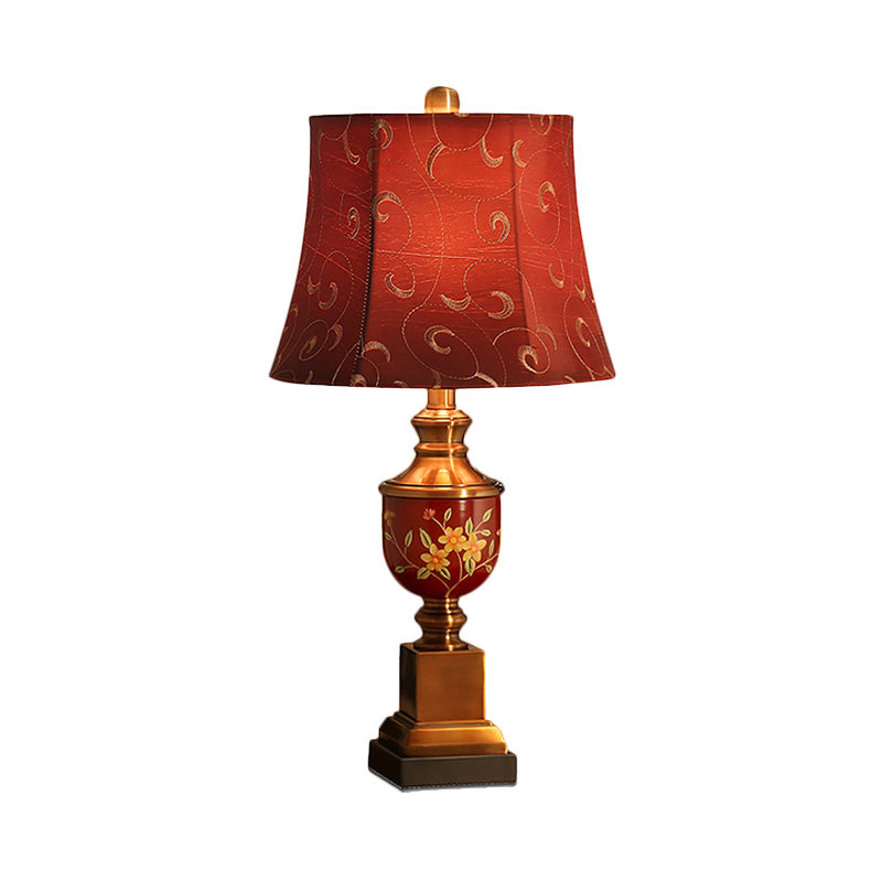 Fabric Red Nightstand Lamp Empire Shade 1 Bulb Countryside Style Table Light for Bedroom Clearhalo 'Lamps' 'Table Lamps' Lighting' 1222385