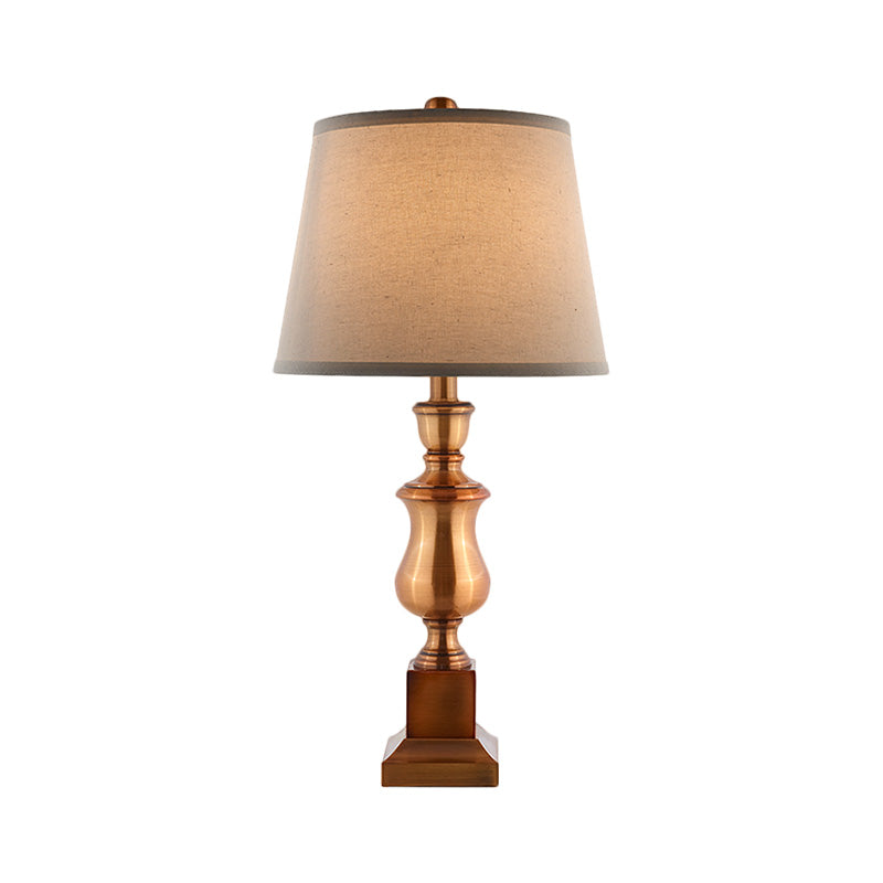 Metallic Baluster Desk Light Vintage Style 1 Head Bedside Table Lamp in Brown with Conical Fabric Shade Clearhalo 'Lamps' 'Table Lamps' Lighting' 1222425